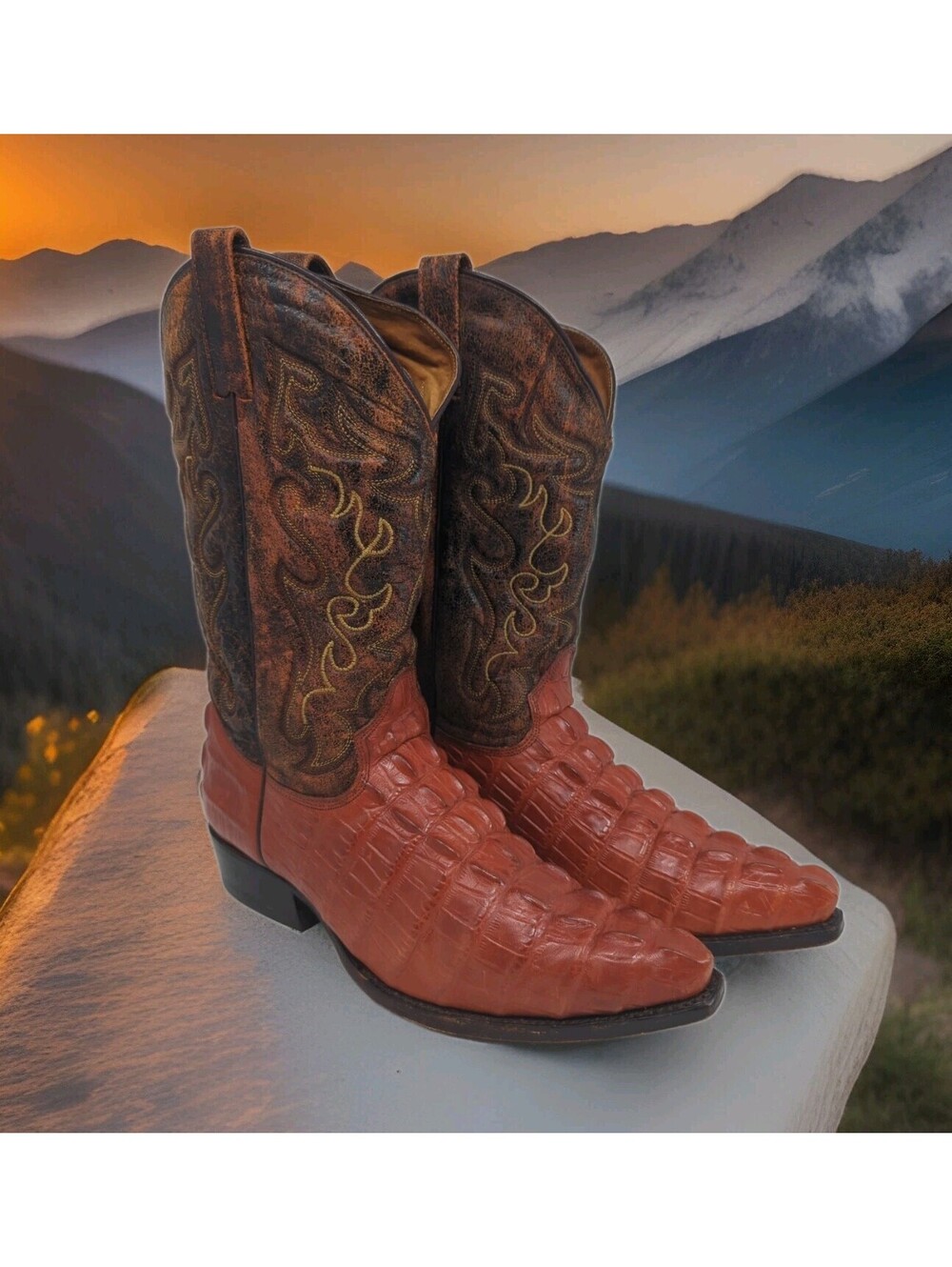 Andrea Exotic Caimen Crocodile Tail Cowboy Boots Mens 8.5 Women 10 27 Mexico Red